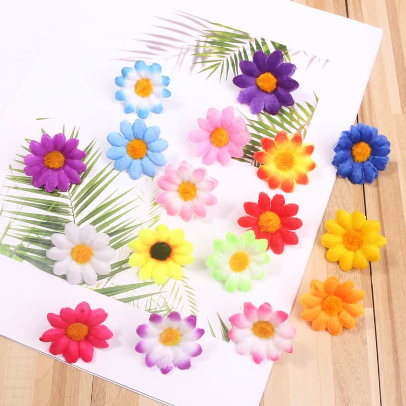 DIY Handmade Sunflower Artificial Flowers, Silk Chrysanthemum Sunflowers Wedding Accessories Fake Flower Heads Artificial Blooms