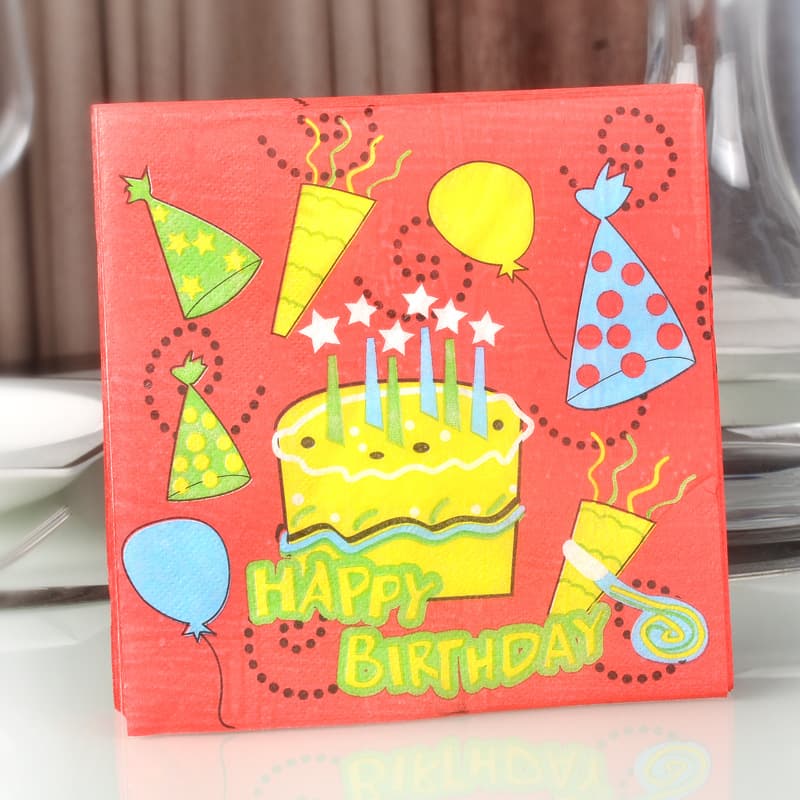 Birthday Series Printed Napkins, Wedding Napkins, Birthday Party Colorful Square Facial Tissue, Candle Cake