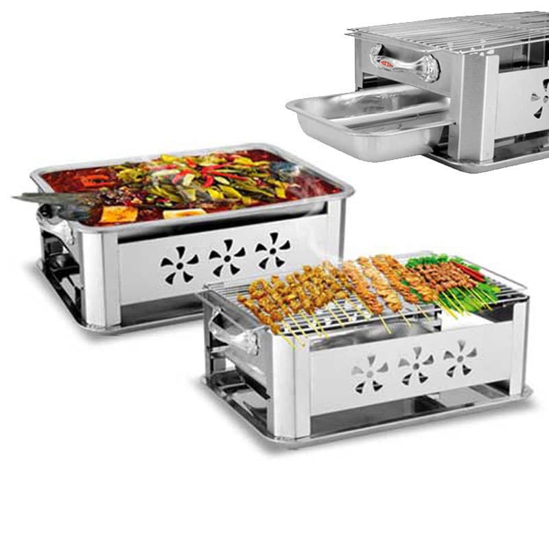Thickened Stainless Steel Fish Grill Pan, Charcoal and Alcohol Grill, Pull-out Charcoal Grill