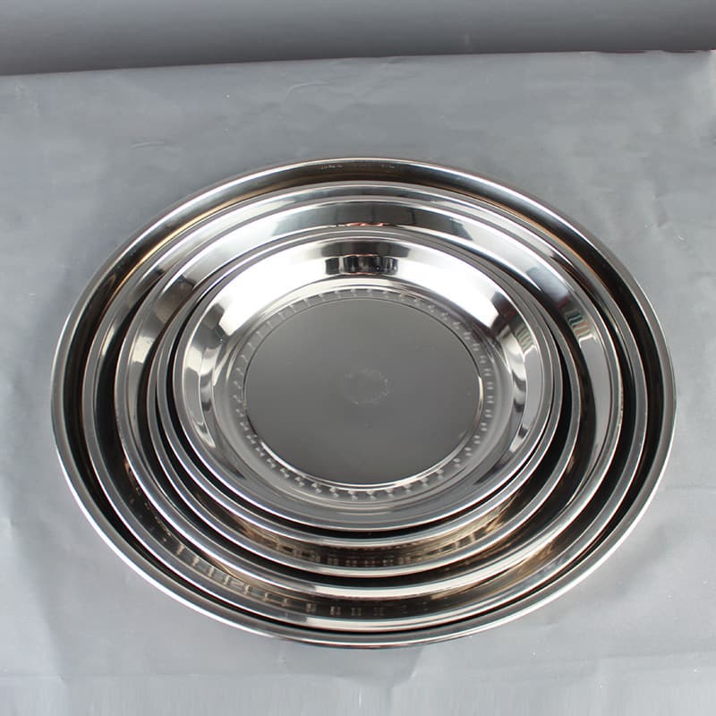Thickened 201 Stainless Steel Plate Household Flat Large Round Tray Steamed Rice Roll Plate Extra Large Restaurant
