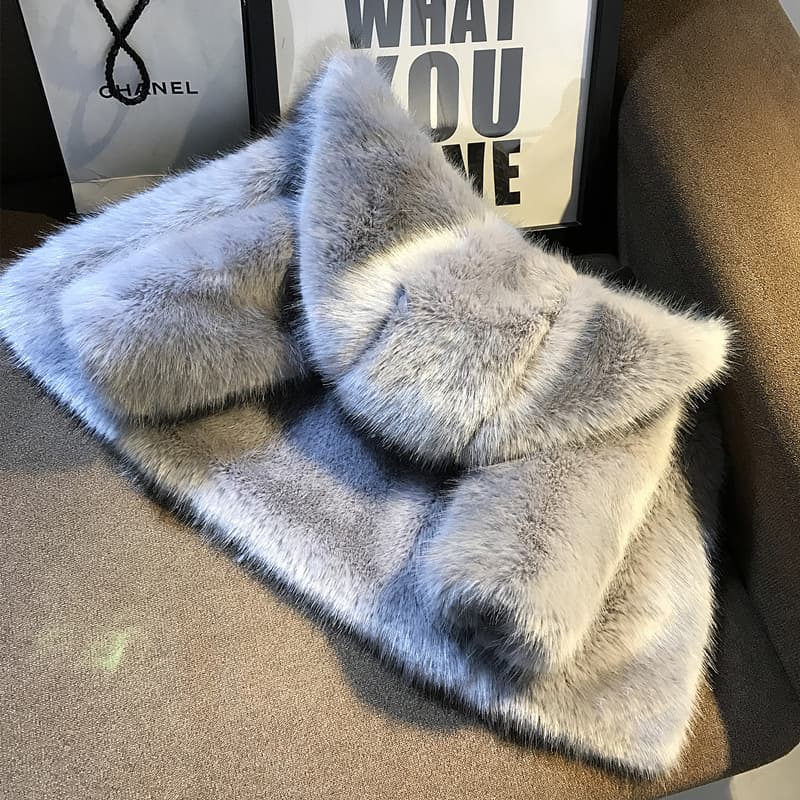 205 Autumn/Winter Children's Cotton-padded Jacket, Korean Style, Boys and Girls, Mink Fur Hooded Faux Fur Coat, Short Baby Sweater
