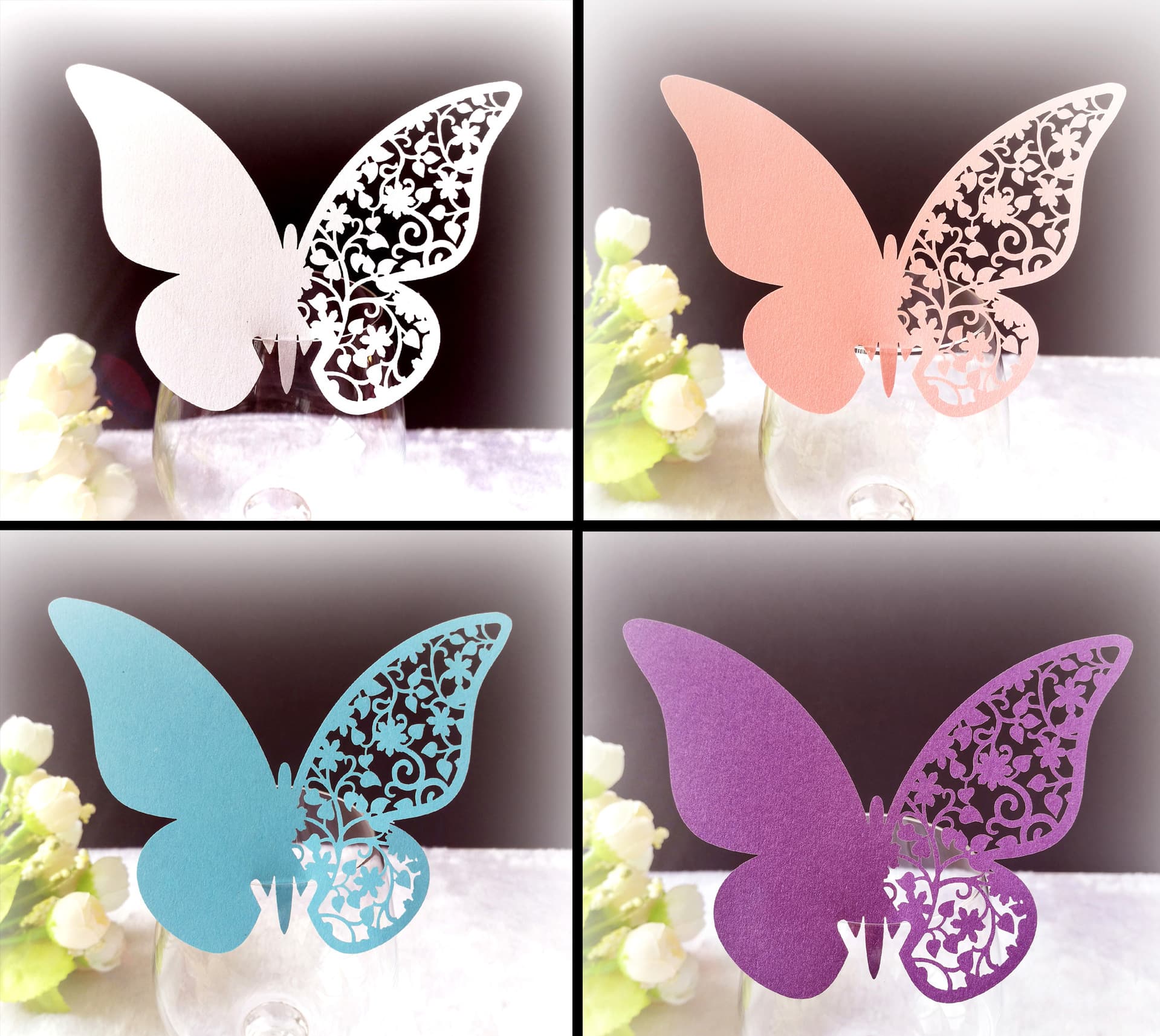 Amazon Hot-selling Laser-cut Butterfly Wedding Banquet Party Decoration Cup Card with Exquisite Paper Lace, Holiday Insert Card