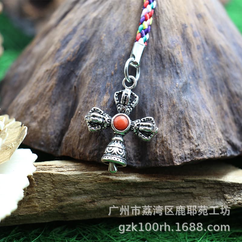 Buddhist Item Tibetan Copper Cross Vajra Bell and Vajra Scepter Pendant Necklace, Vajra Bodhi Ornament Craft Pendant