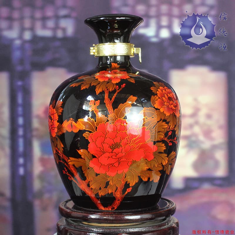 Jingdezhen 1-jin Crystal Glaze Ceramic Wine Bottle/Jar/Pot/Vat/Decanter Set, Sealed Storage Container