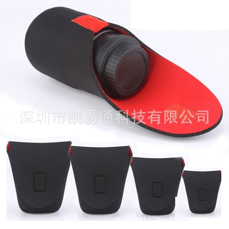 DSLR Camera Lens Bag Lens Tube Thickened Neoprene Waterproof Lens Case Red/Black Lens Cover Shockproof Anti-Collision