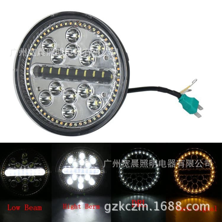 Suitable for 7-inch Jeep Wrangler Angel Eyes White Turn Yellow Headlights Motorcycle 7-inch LED Headlights 63W Headlights