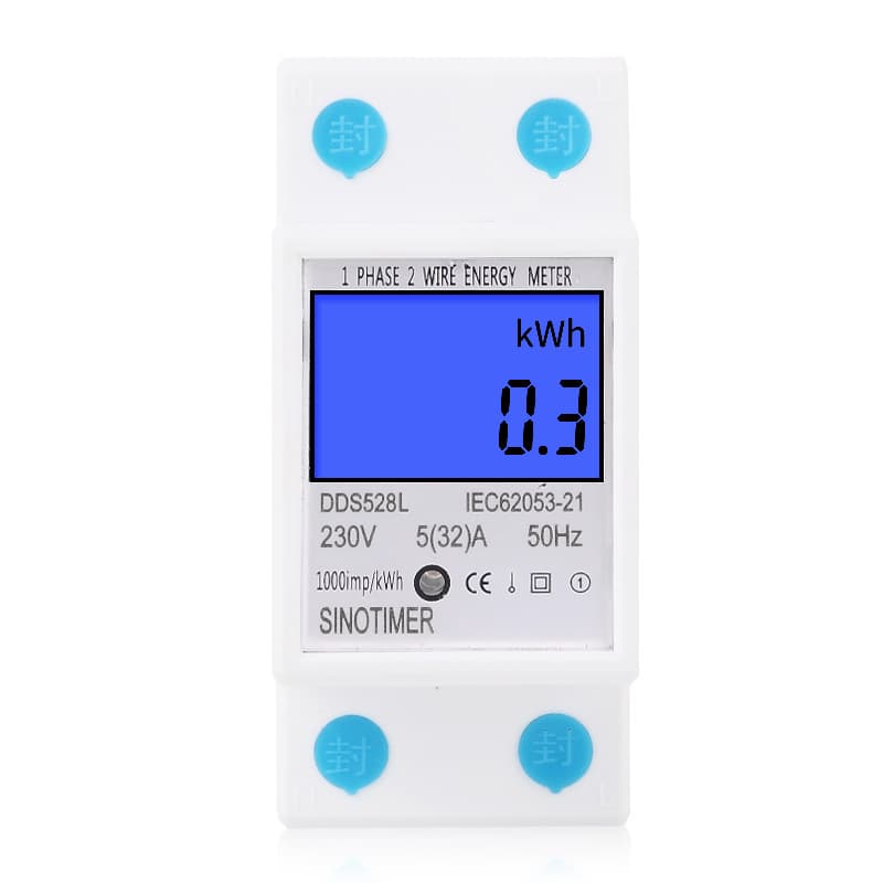 DDS528L Backlight Display Home Single-phase Rail-mounted Electronic Multi-function Energy Meter 5-32A 230V 50Hz