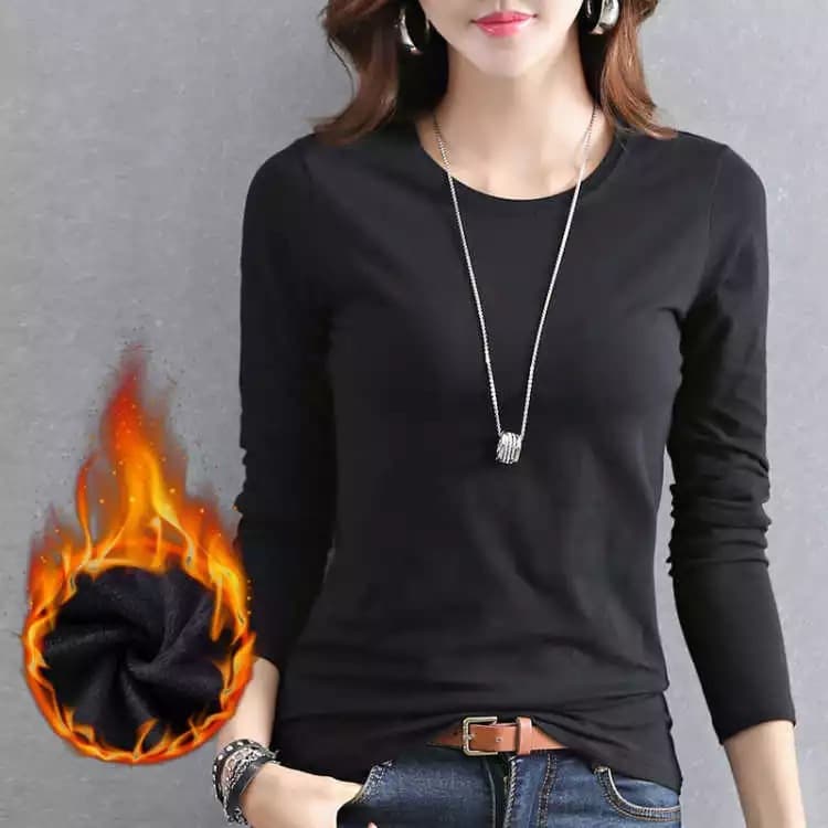Black Velvet Warm Crew Neck Women's Long Sleeve Solid Color Plus Size T-Shirt Bottoming Shirt Wholesale 1688 Generation