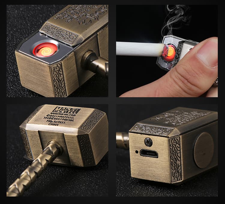 Captain America Iron Man Thor's Hammer USB Rechargeable Tungsten Filament Lighter Windproof Lighter Keychain