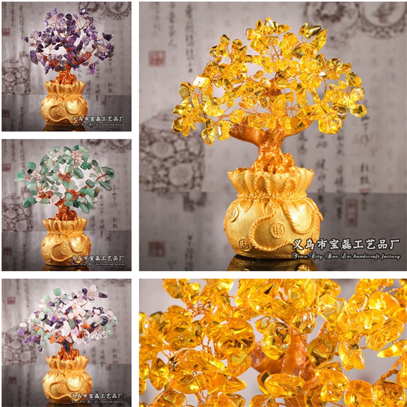 Creative new yellow crystal money tree/lucky tree/money bag home decoration ornament, wholesale from manufacturer, desktop ornament.