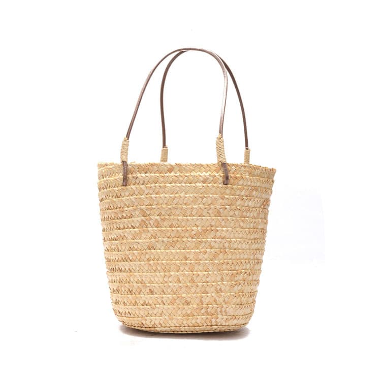 Pure Handmade Straw Bag, Bohemian Style Bucket Small Bag Simple Handbag Summer Seaside Vacation Handheld Women's Bag