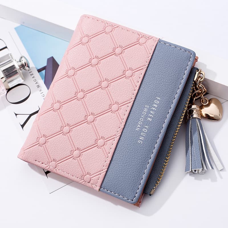 Fashionable Large Capacity Short Zipper Wallet for Women Tassel Design Korean Style PU Leather Wallet with Card Holder