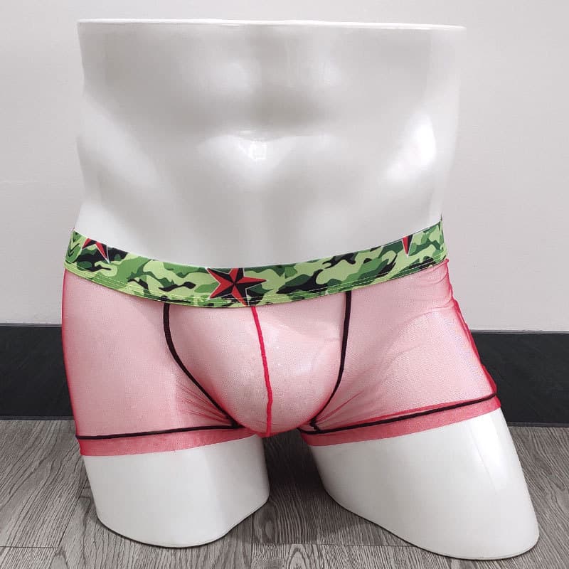 Transparent Mesh Men's Underwear Sexy Boxer Shorts Fashion Retro Belt Personalized Square Pants Gay Low Waist Polyester