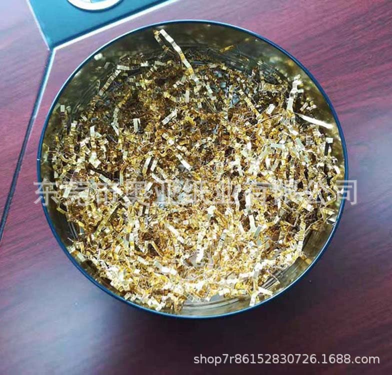 Direct from manufacturer: customizable gold shock-absorbent paper shreds for red wine, toys, gifts, cosmetics, fruits.
