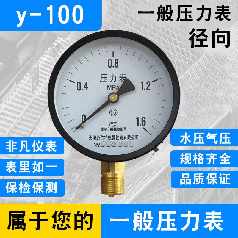 Manufacturer Promotion Y-100 Pressure Gauge 0-1.6MPa Water Pressure Gauge, Air Pressure Gauge, Standard Pressure Gauge Y100 Radial