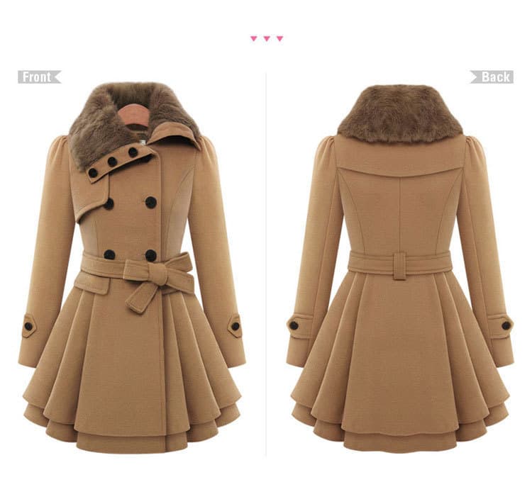 0046 New European and American Women's Slim Fit Mid-Length Wool Coat Double-Breasted Thick Overcoat with Belt
