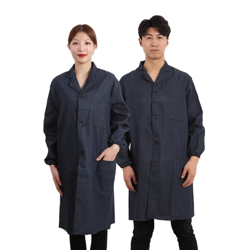 Self-produced and sold denim long coat, unisex long-sleeve, thickened, durable, extended-length workwear with advertising logo, porter uniform