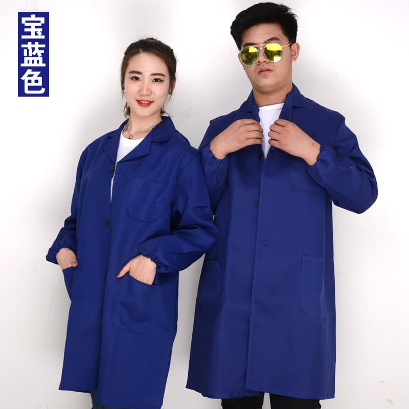 Autumn and Winter Long Protective Coat, Navy Blue Work Coat for Factory Warehouse, Custom Printing for Advertising, Solid Color