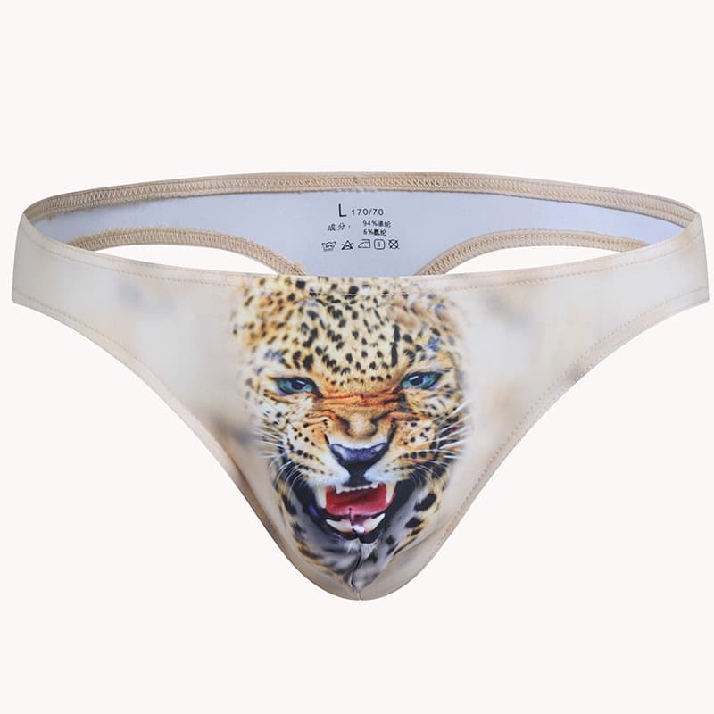 Men's Thong European American Sexy Low Waist Printed U-Shaped Pouch 3D Space T-Back Thong for Men