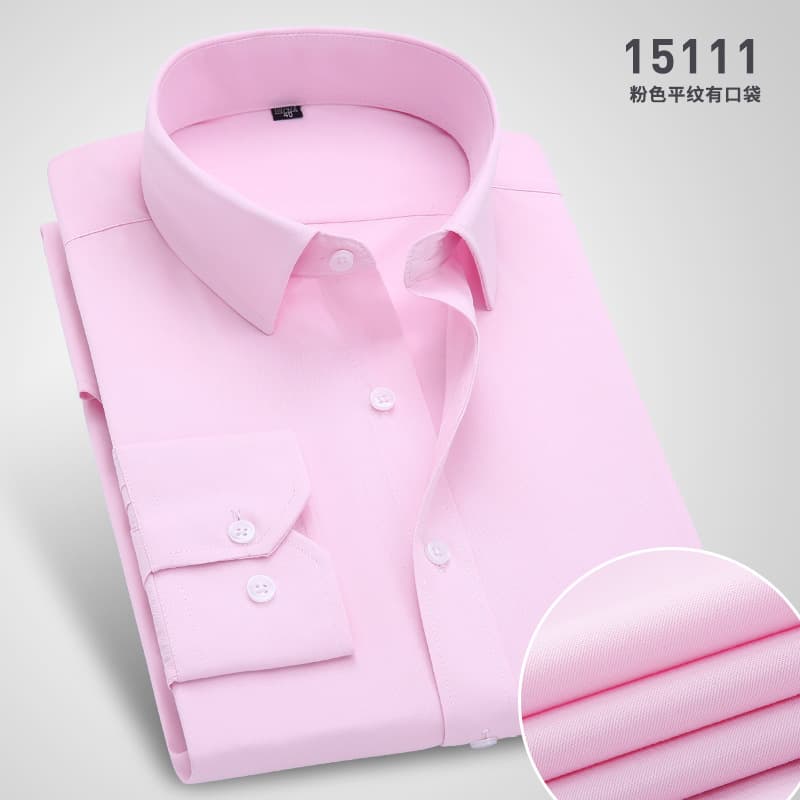 Spring men's pink long-sleeved shirt wedding groomsmen's knot shirt business no-iron slim solid color formal pink shirt