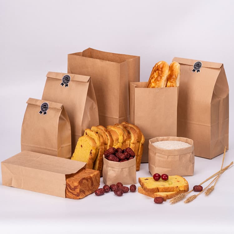 Kraft paper square bottom bag in stock wholesale breakfast packaging bag baked bread square bottom paper bag oil-proof packaging paper bag