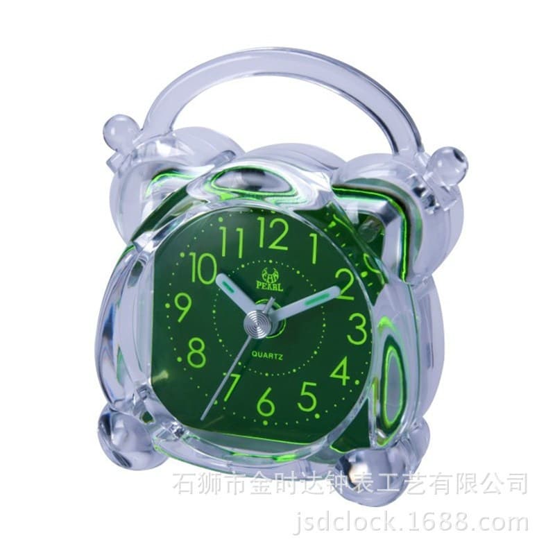 Green Face Small Alarm Clock, Multi-function Travel Plastic Alarm with Light and Snooze, BD Travel Alarm (Pictured)