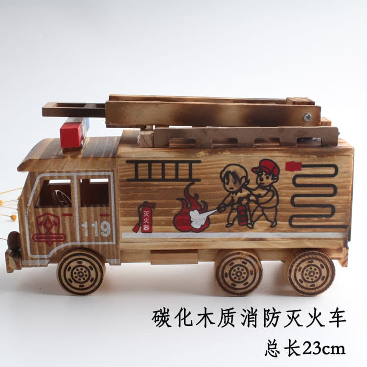 Wooden Craft Car Model Fire Truck Tourist Souvenir Ornament Scenic Area Antique Wooden Model Car Wholesale