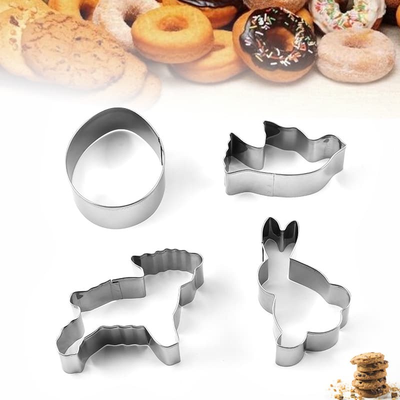 Factory Stainless Steel Animal 4-Piece Cookie Cutter Cake Mold Set, Baking Kitchen Tools for Home Use