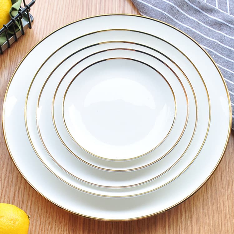 European-style Gold-rimmed Ceramic Western Food Plate Steak Plate Flat Plate Shallow Plate Large Dim Pot Plate Moon Disc