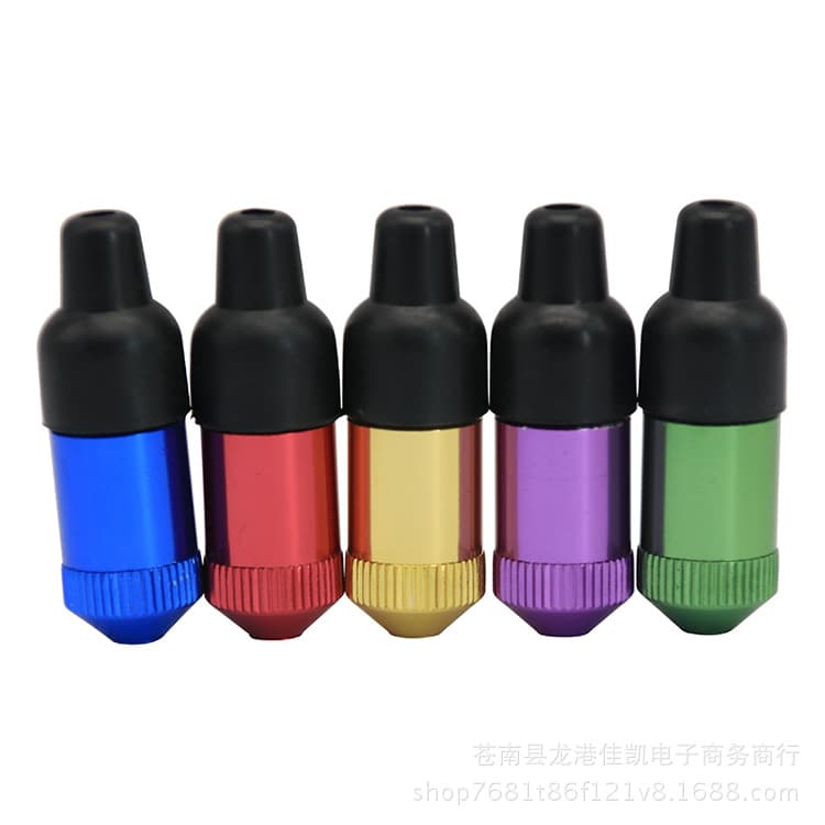 Vertical Grain Flat Head Multicolor 53MM Snuff Bottle Metal Rubber Nipple Tobacco Pipe Snuff Device Metal Smoking Pipe