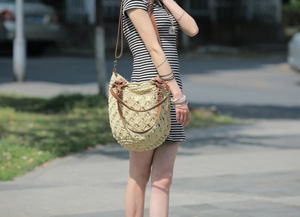 Summer New Simple Solid Color Straw Bag, Mori Girl Style Shoulder Sling Two-Way Braided Bag, Versatile Women's Bag, Beach Bag