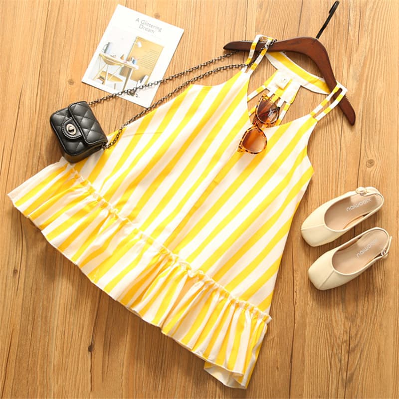 2025 Summer Girls Korean Style New Cotton Dress Fashionable Baby Dress Strappy Kids Dress