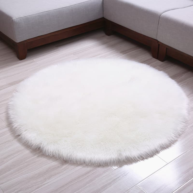 Modern Minimalist Round Carpet for Computer Chair, Faux Wool Rug, Hanging Basket Rug, Bedroom Long Plush Carpet