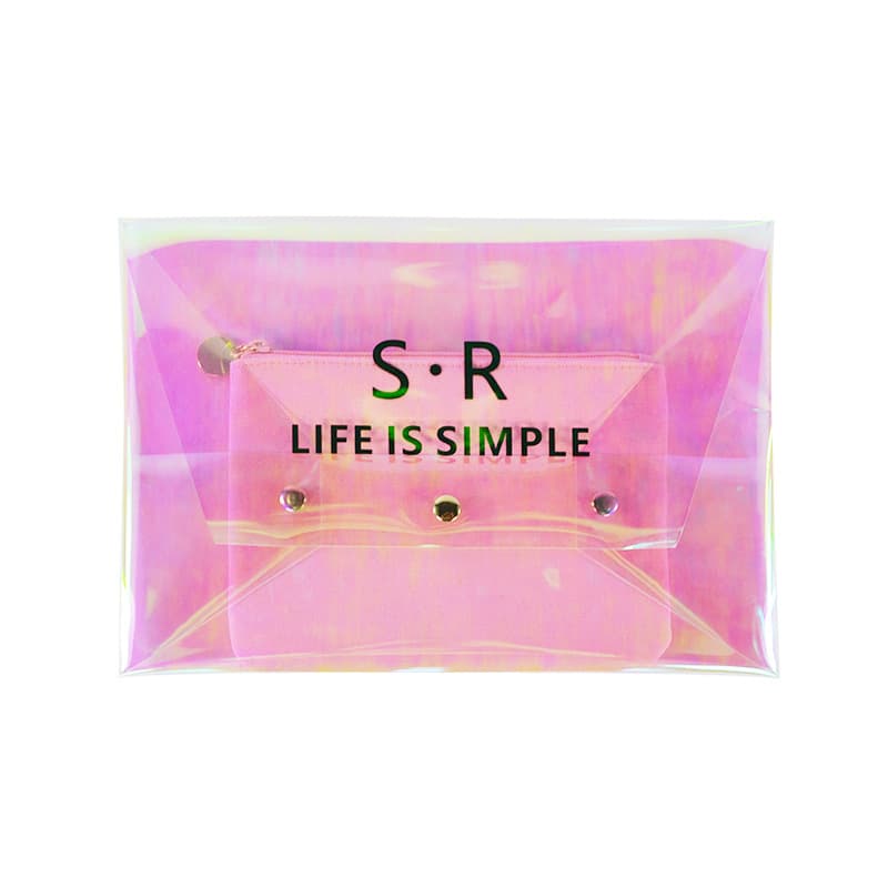 Guangzhou factory processes customized reflective fantasy PVC women's bags, LOGO can be printed, white button women's clutch bag