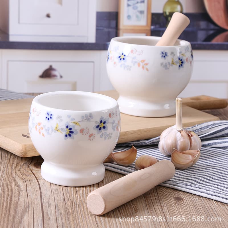 Kitchen Tool Garlic Press, Home Garlic Masher, Ceramic Mortar and Pestle, Grinder, Crusher, Medicine Grinder, Creative Garlic Jar