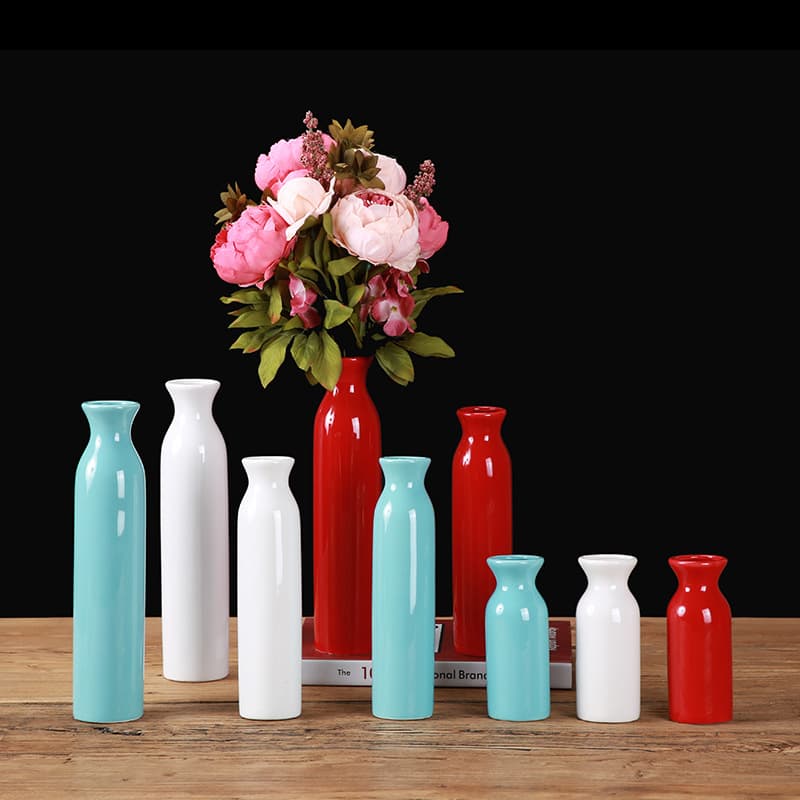 Creative Ceramic Vase Red Narrow Mouth Clear Home Decoration Ornament Modern Minimalist Living Room Dried Flower Arrangement Vessel