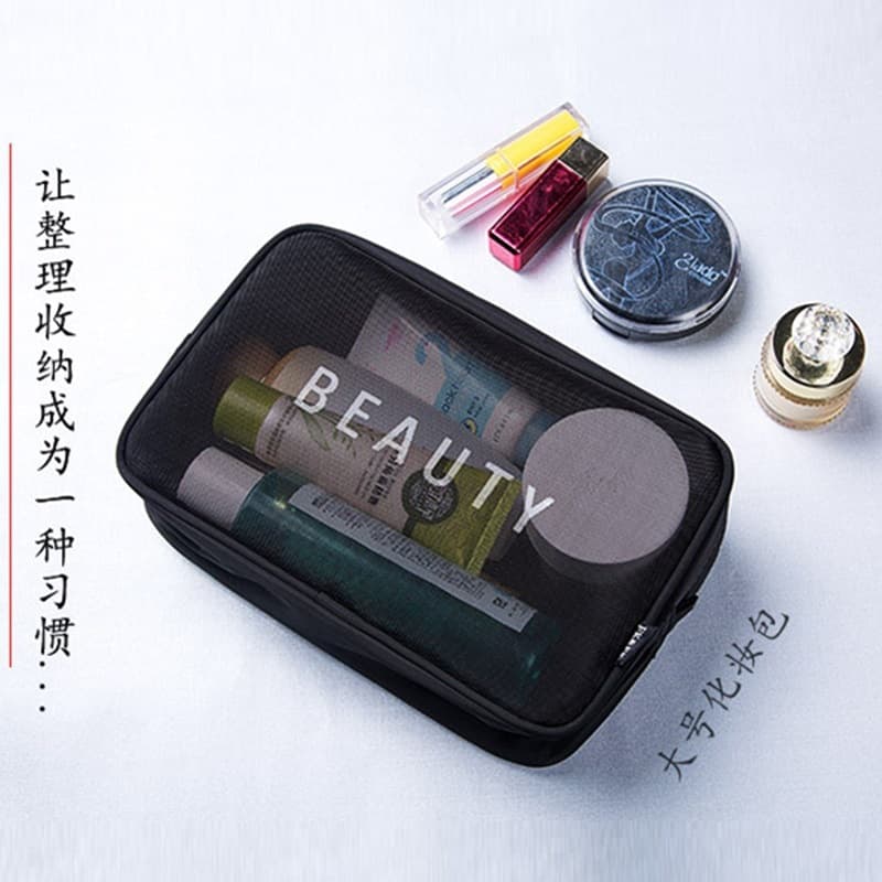 Customized nylon mesh cosmetic bag with LOGO, breathable digital storage toiletry bag, portable cosmetic bag three-piece set