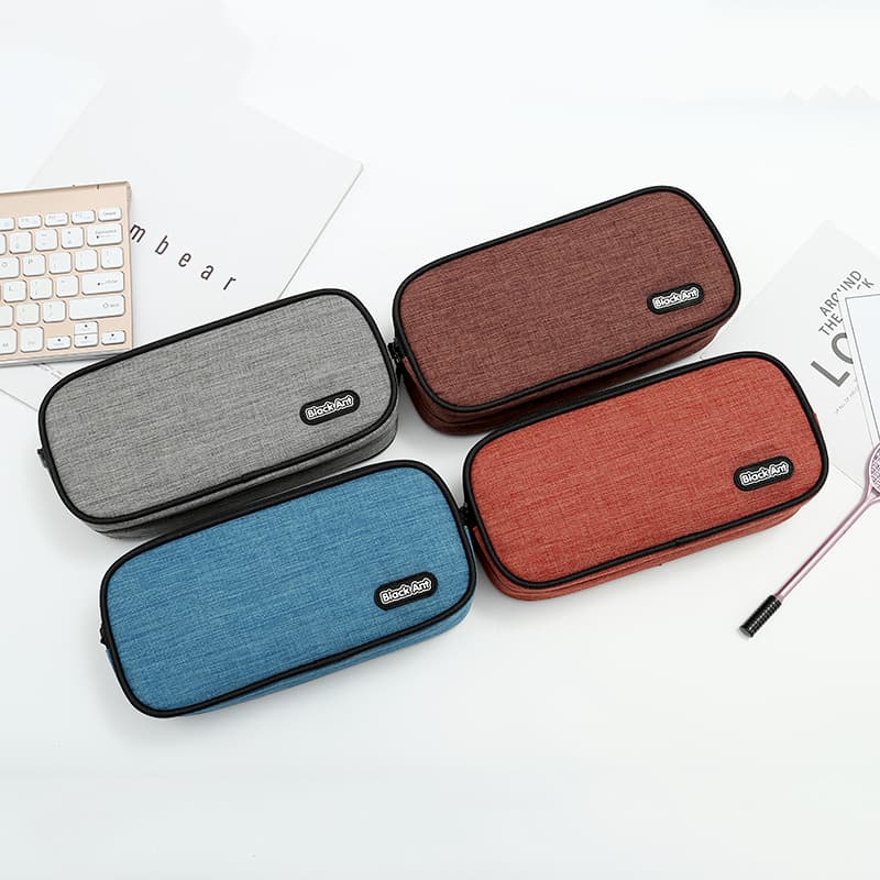 pencilcase Solid Color Double Layer Zipper Pencil Bag Simple Large Capacity Pencil Bag Cross-border Stationery Bag Printed logo