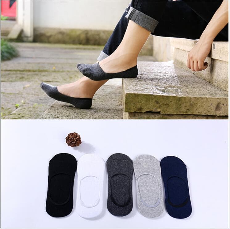 Summer Men's Solid Color Boat Socks, Men's Low-Cut Non-Slip Silicone Invisible Socks, Men's 100% Cotton Casual Short Socks