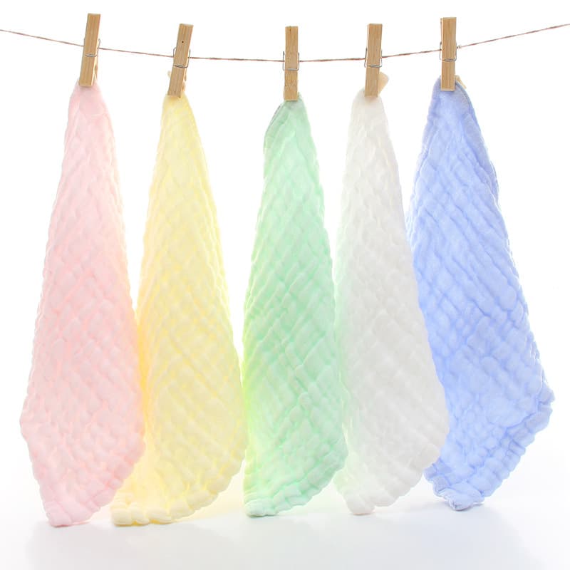Factory Direct Six-Layer Pure Cotton Gauze Square Towel Children's Mouth Wipe Small Towel Wrinkle Handkerchief Plain Print Drool Bib