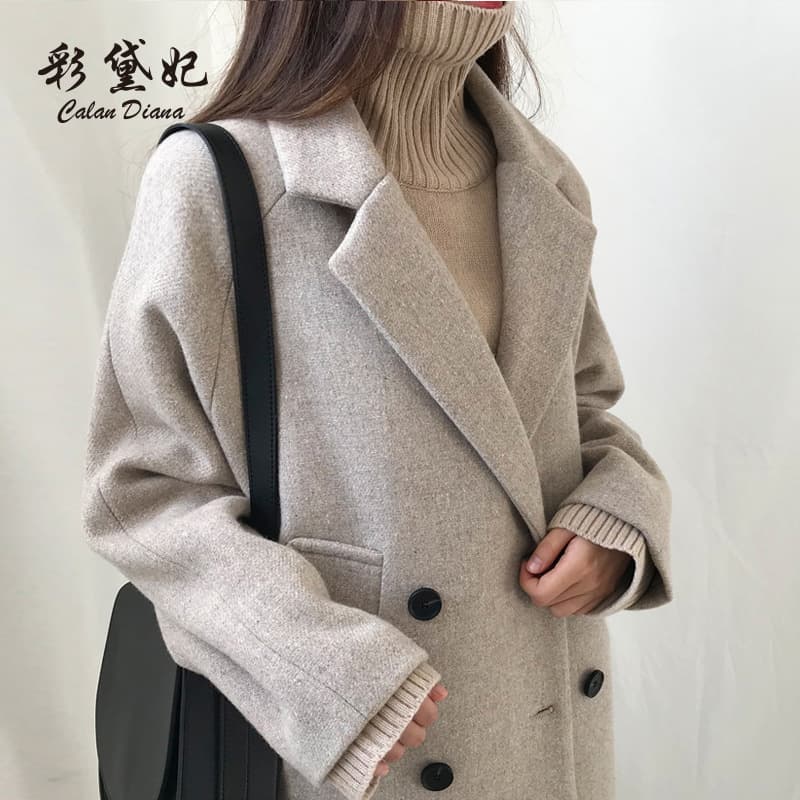 Caidaifei 2025 Spring/Summer New Korean Style Slim Women's Wool Coat Slimming Plus Size Mid-Length Wool Coat