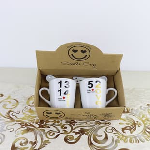 Couple Ceramic Mug 5201314 Pair Mugs, Ceramic Mug Water Cup 2 Cups 2 Spoons Grand Opening Advertising Cup Gift Cup