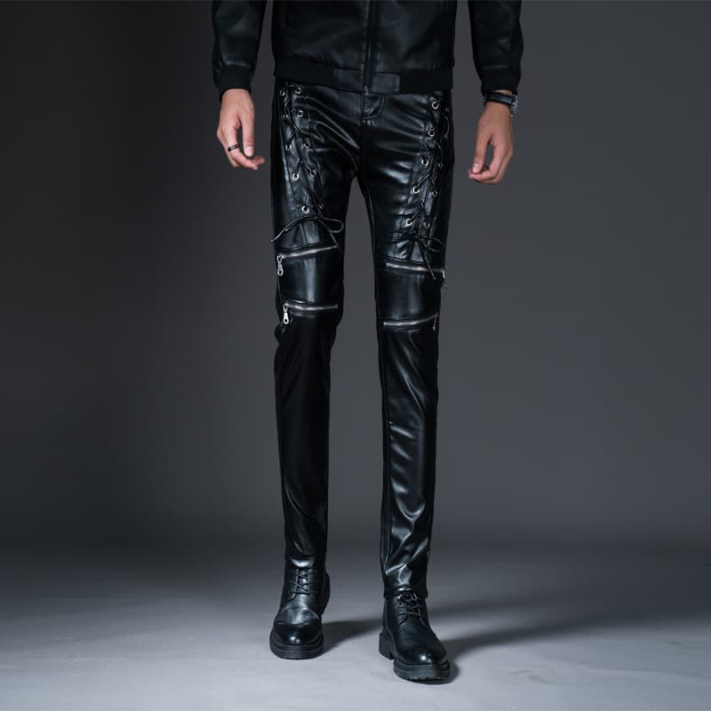Meng Brother Personality Men's Leather Pants Winter Youth Trend Korean Slim Fit Skinny Men's Pants Drop Shipping