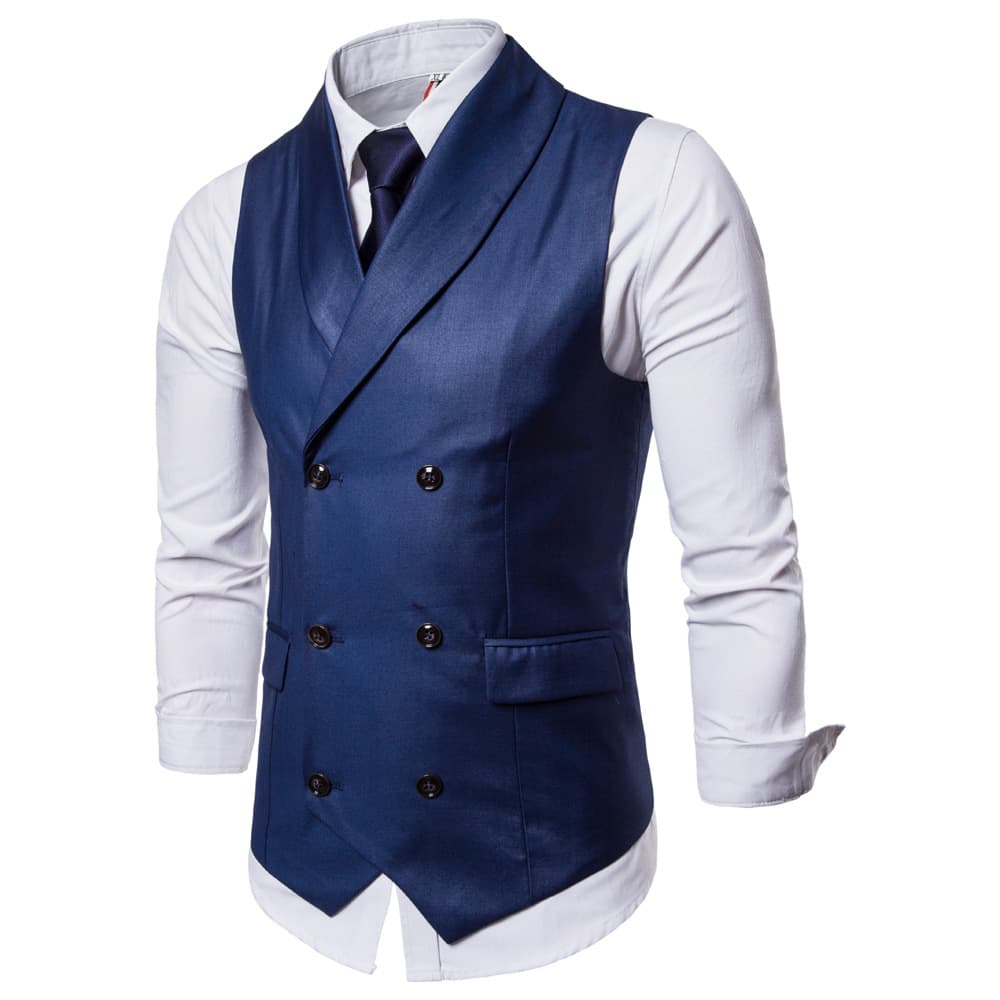 2018 Autumn/Winter New Arrival European Size Fashion Double-Breasted Suit Vest for Men, eBay Wholesale Slim Fit Vest for Men