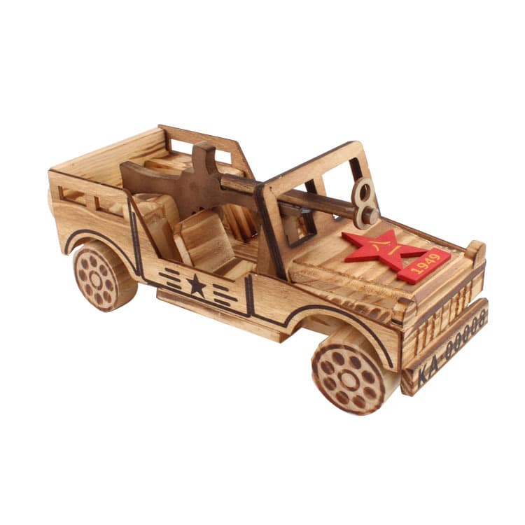 Wooden Car Model Ornament Toy Wooden Car August 1st Military Vehicle Source Manufacturer Direct Sales Children's Toy Car Ornament Car