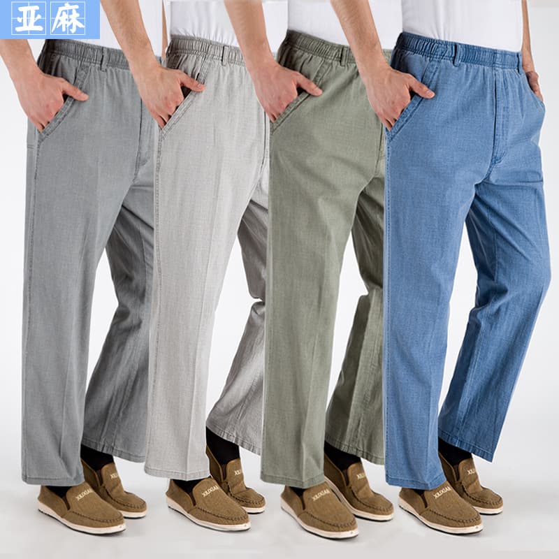 Men's Summer Thin Linen Pants Loose High Waist Straight Casual Breathable Cotton Mid-aged And Elderly Linen Trousers Wholesale