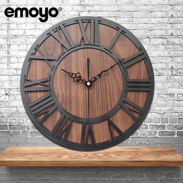 European-style Retro Wooden Roman Numeral Craft Wall Clock Emoyo Living Room Decorative Acrylic Wall Clock Creative Clock