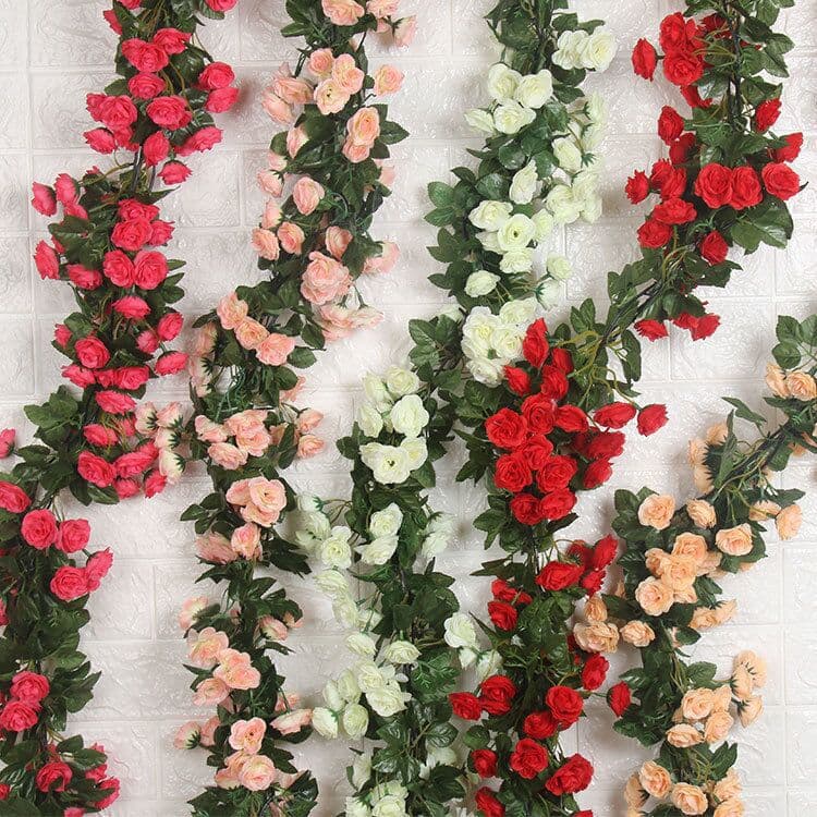 Artificial 69-Head Rose Silk Fabric Vine Faux Plant Vine Air Conditioner Prop Decoration Wedding Soft Decor