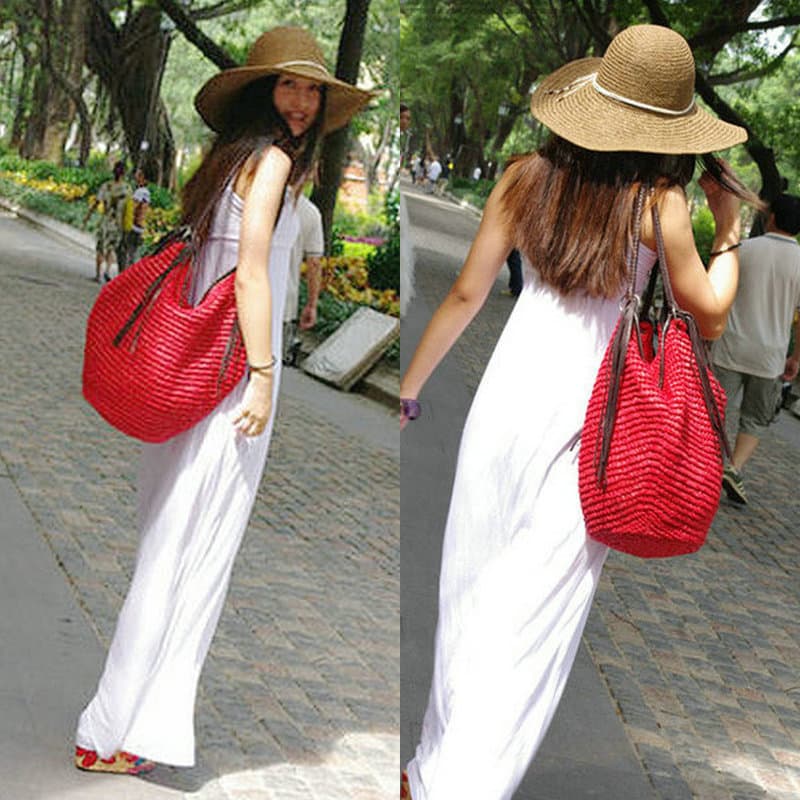Korean Style Tassel Straw Bag Shoulder Bag Fashionable Casual Woven Bag Large Capacity Beach Bag Vacation Bucket Bag Women's Bag