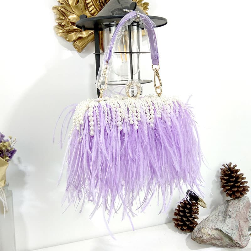 2024 Autumn and Winter New Faux Fur Bag Fashion Evening Banquet Bag Clutch Pearl Hand Chain Bag